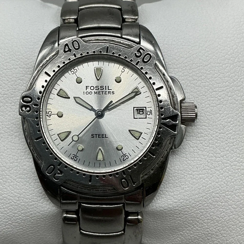 Fossil Steel FS-2525 Womens Watch 32mm Silver Dial Stainless 100m New Battery 6